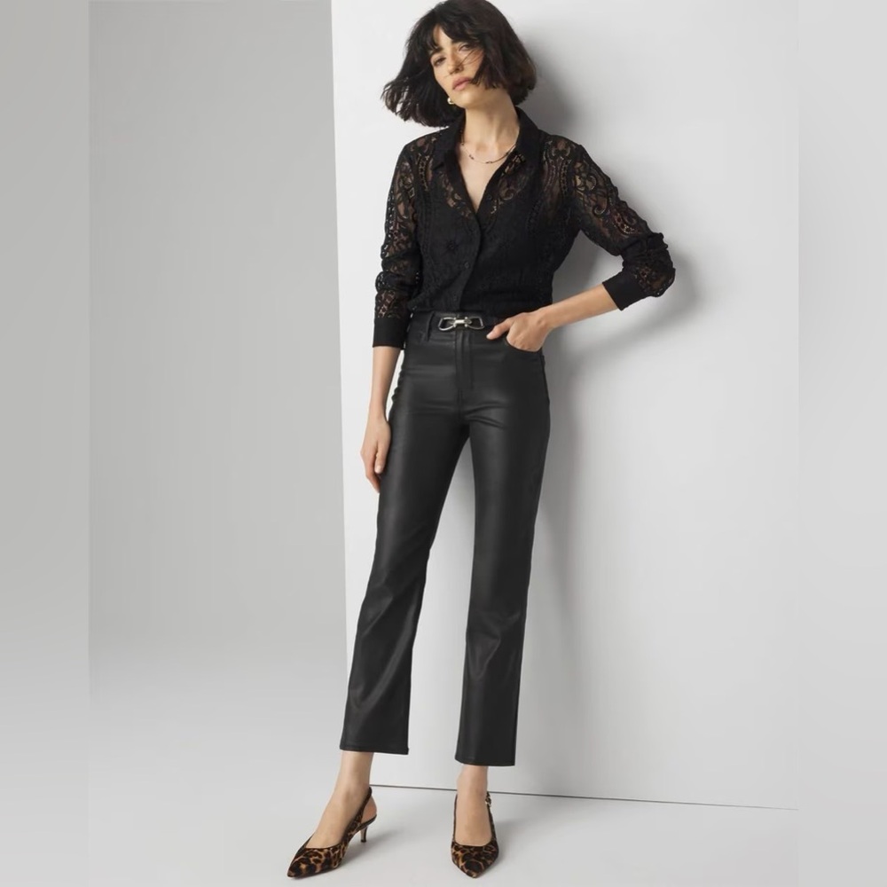 NWT WHBM Coated Kick Flare Jean in Vegas Coated Black size 00 - Picture 2 of 13